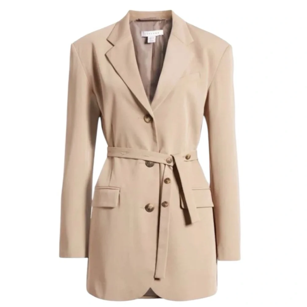 Topshop Women's Tan Belted‎ Blazer Jacket Size 4 NEW